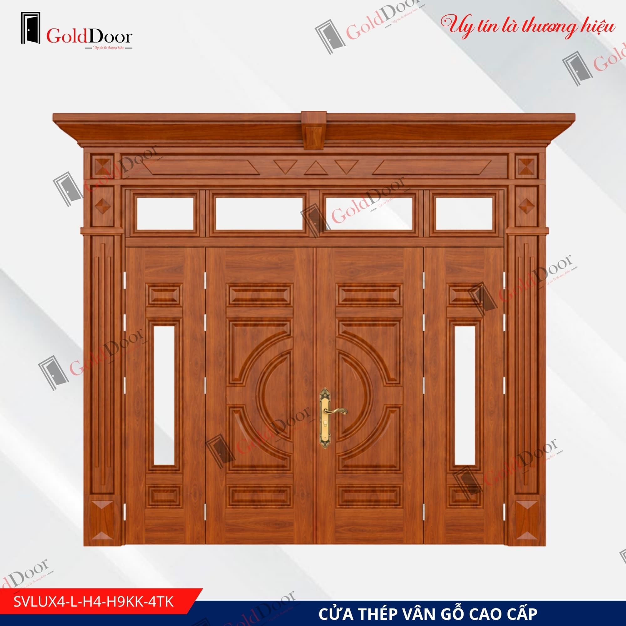 Cửa thép vân gỗ Luxury 4 cánh GoldDoor SVLUX4-L-H4-H9KK-4TK