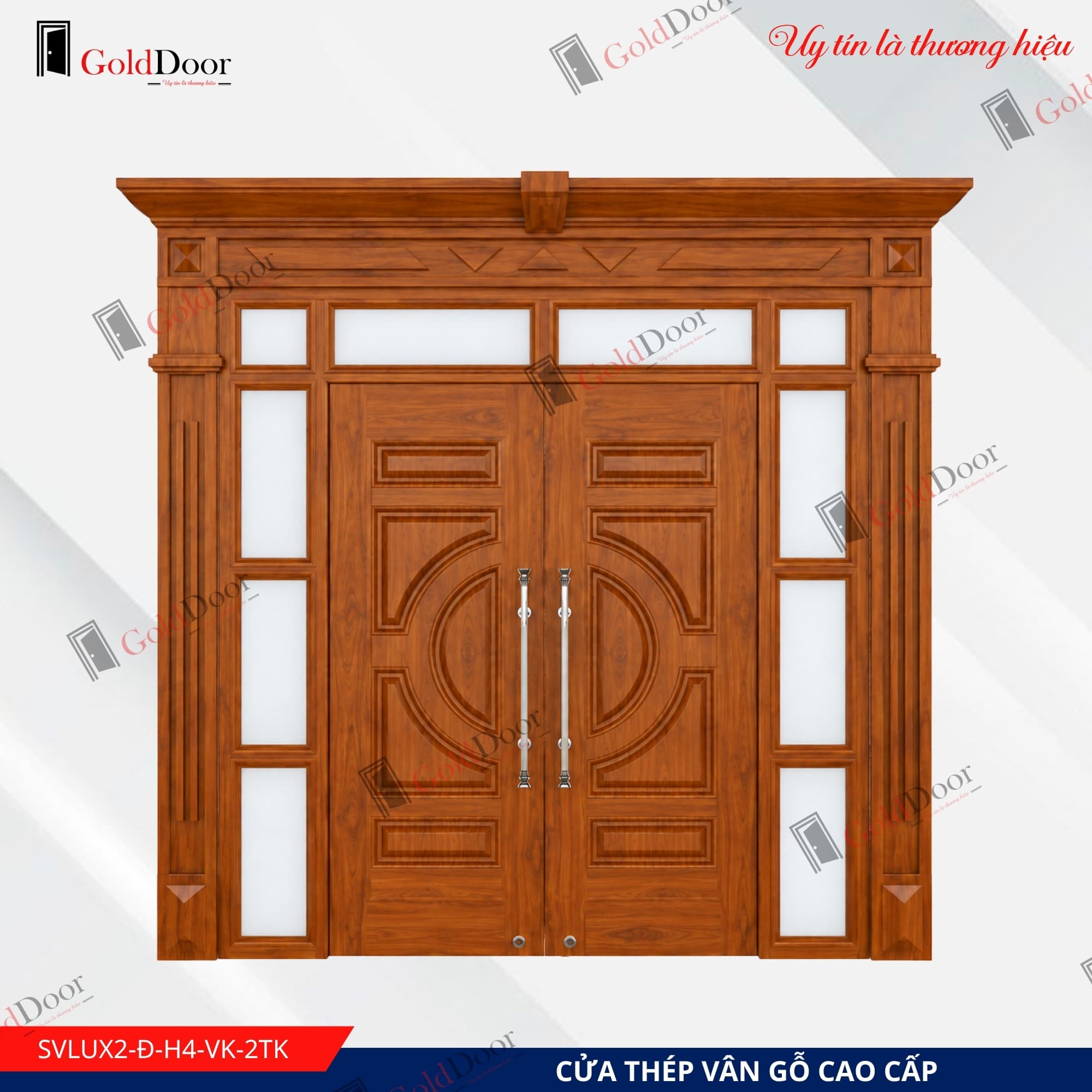 Cửa vân gỗ vách kính GoldDoor SVLUX2-Đ-H4-VK-2TK