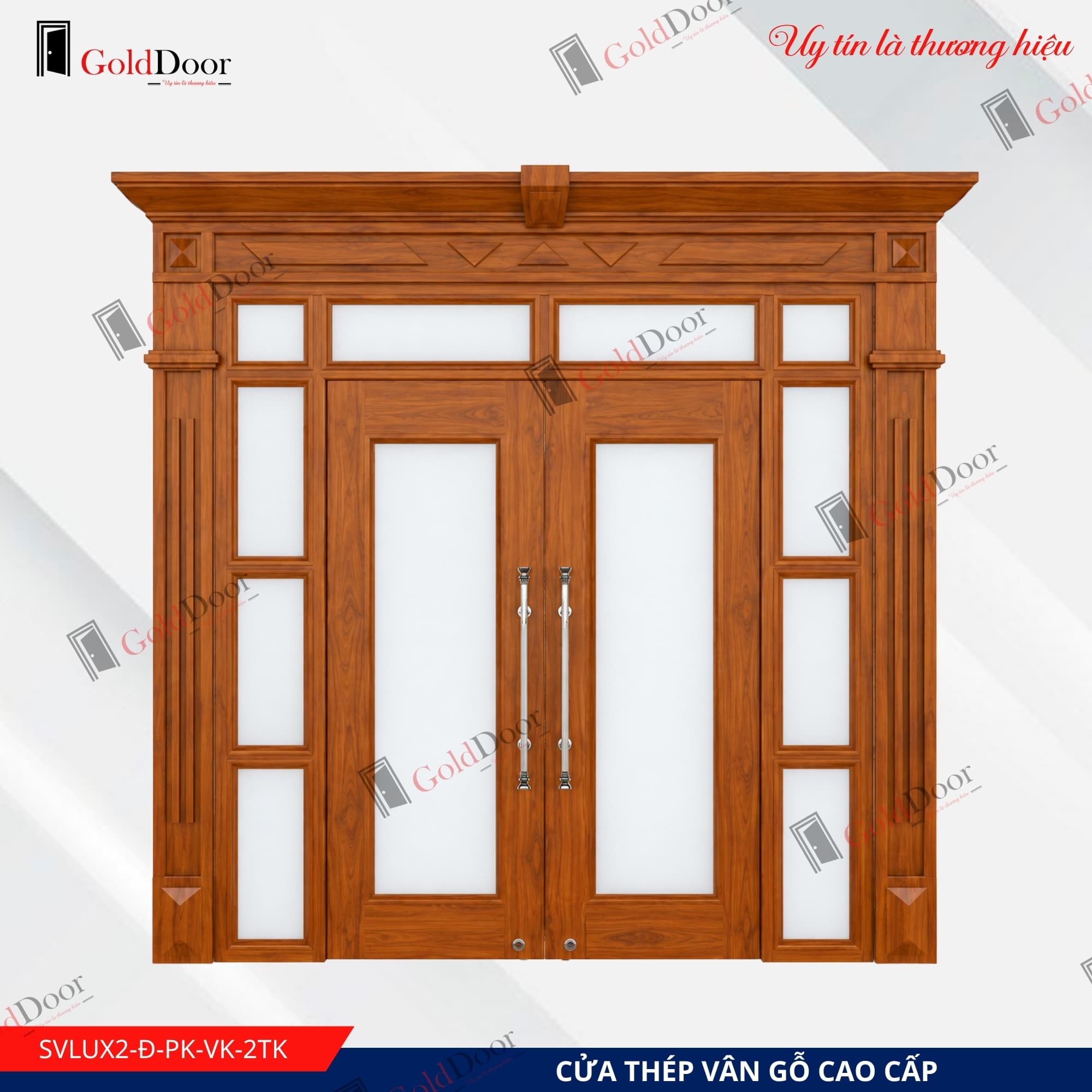 Cửa vân gỗ vách kính GoldDoor SVLUX2-Đ-PK-VK-2TK