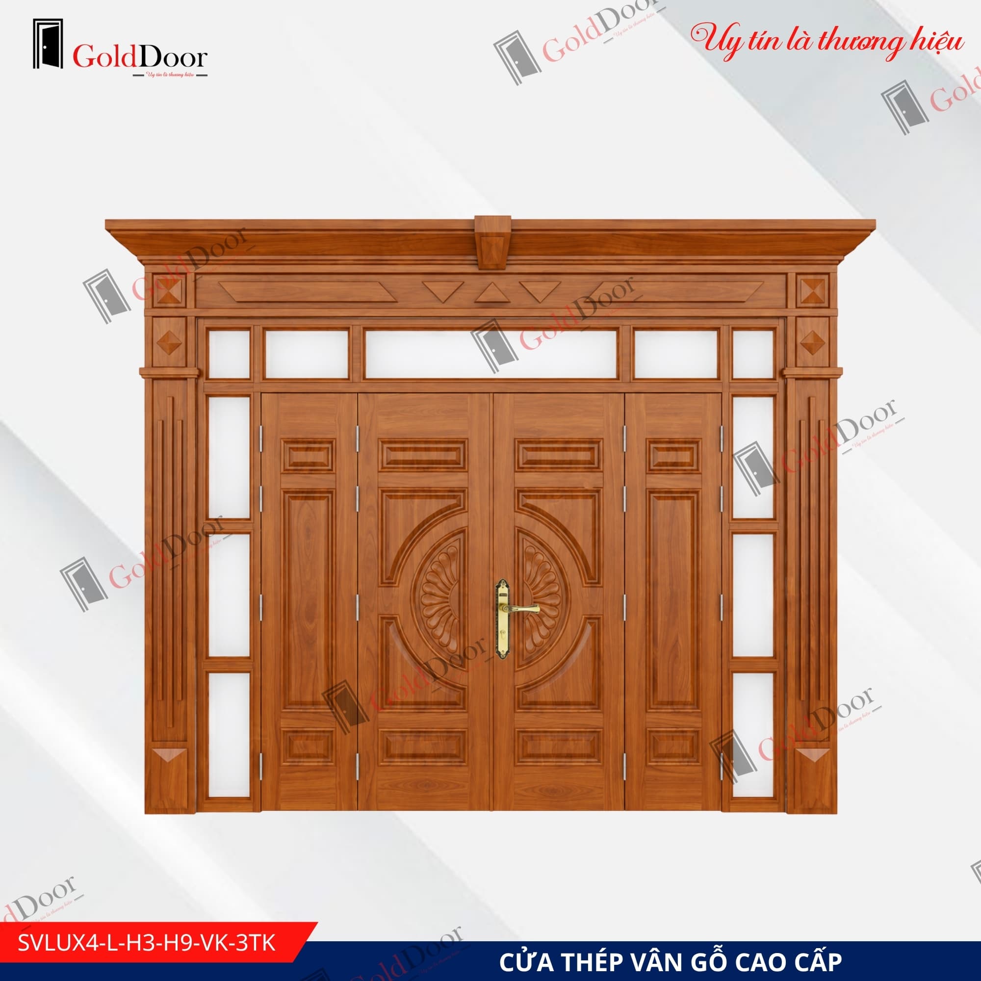 Cửa vân gỗ vách kính GoldDoor SVLUX4-L-H3-H9-VK-3TK