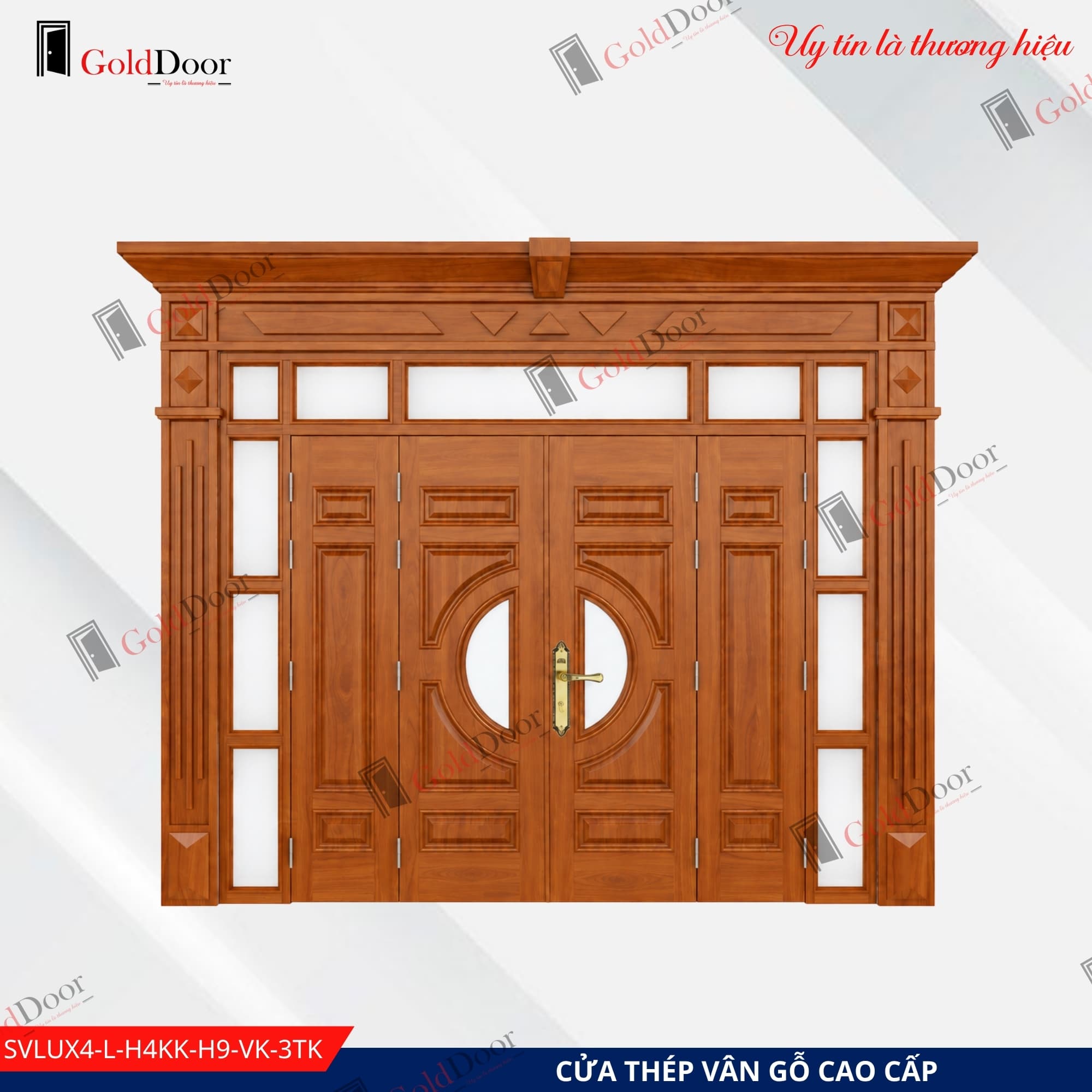 Cửa vân gỗ vách kính GoldDoor SVLUX4-L-H4KK-H9-VK-3TK