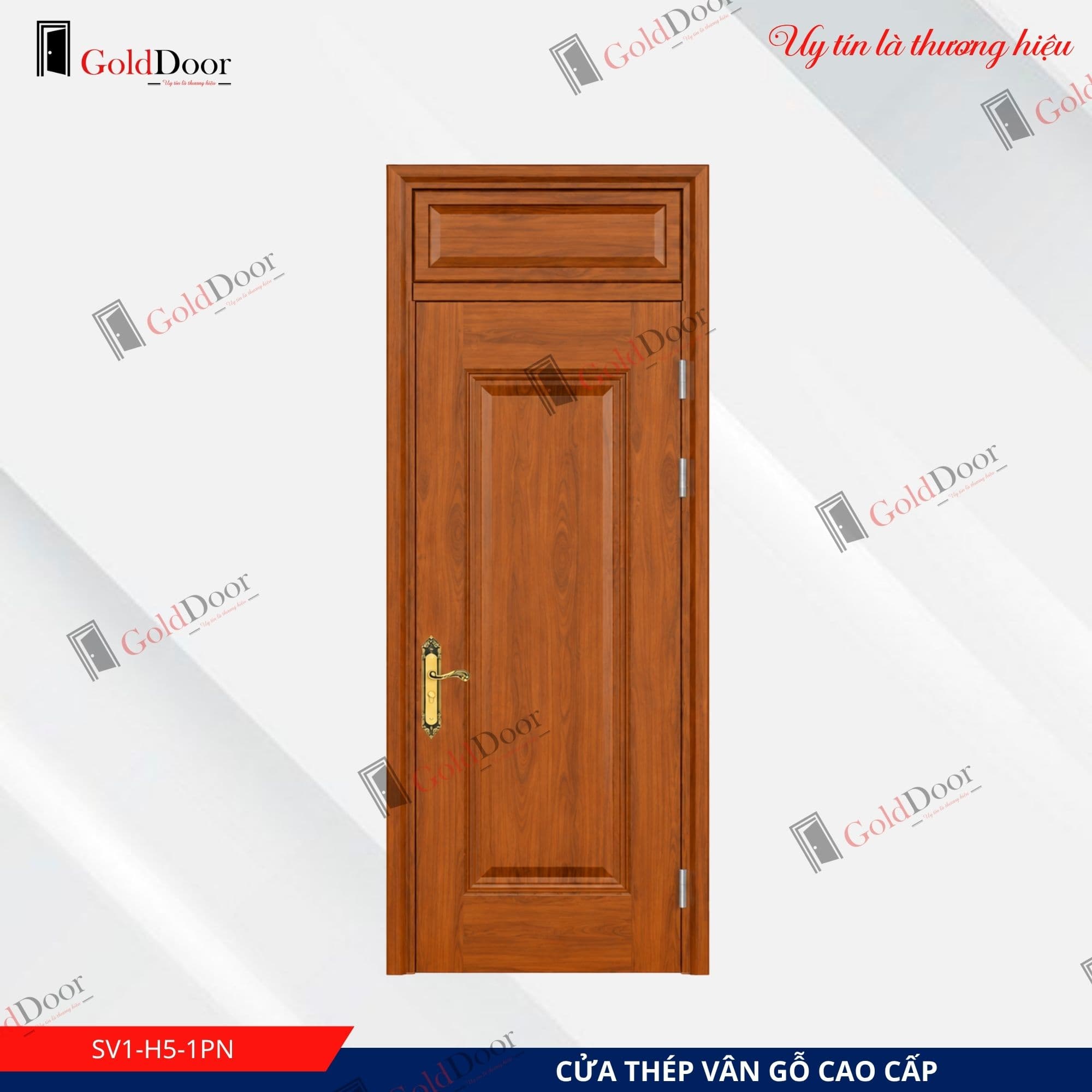 Cửa thép vân gỗ 1 cánh GoldDoor SV1-H5-1PN
