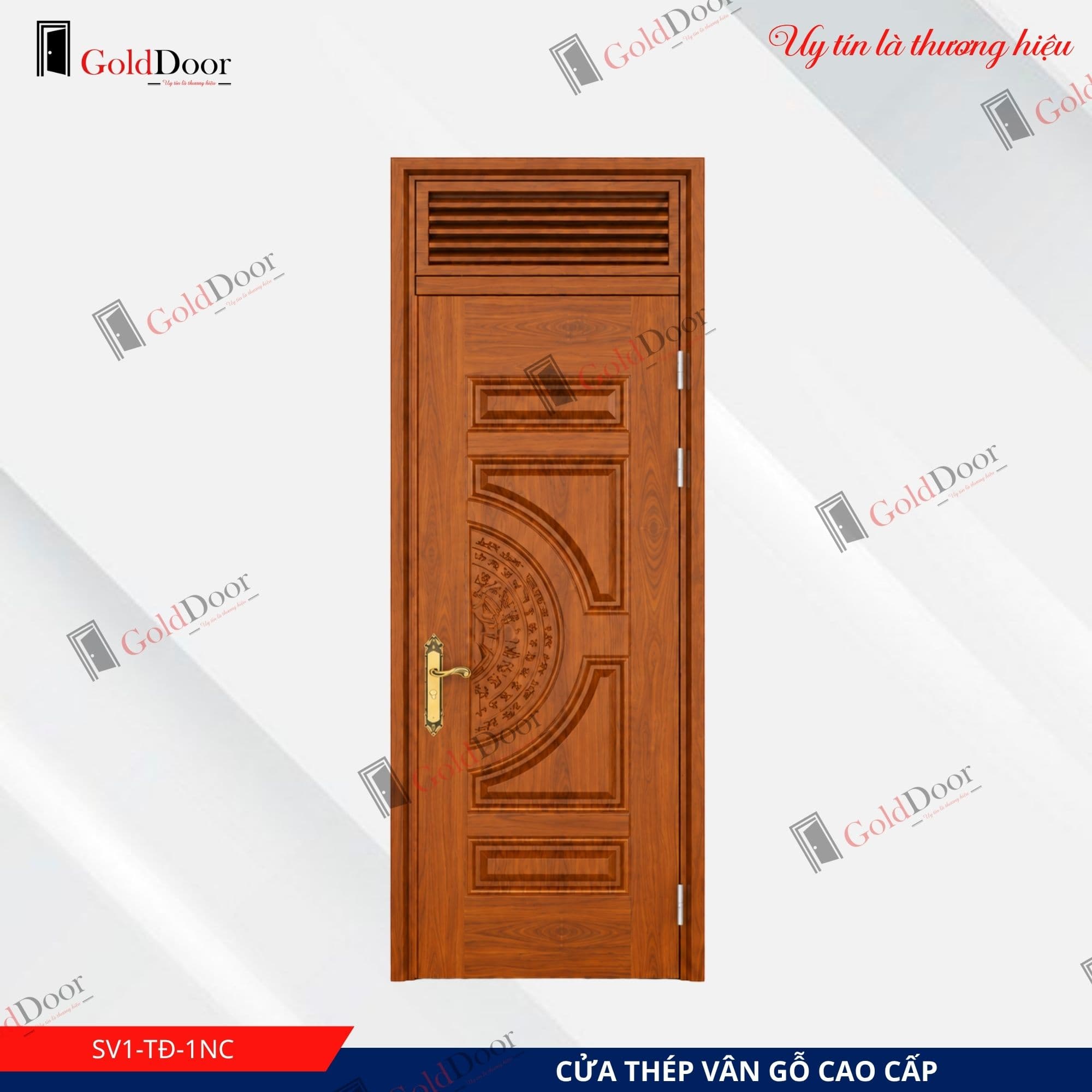 Cửa thép vân gỗ 1 cánh GoldDoor SV1-TĐ-1NC