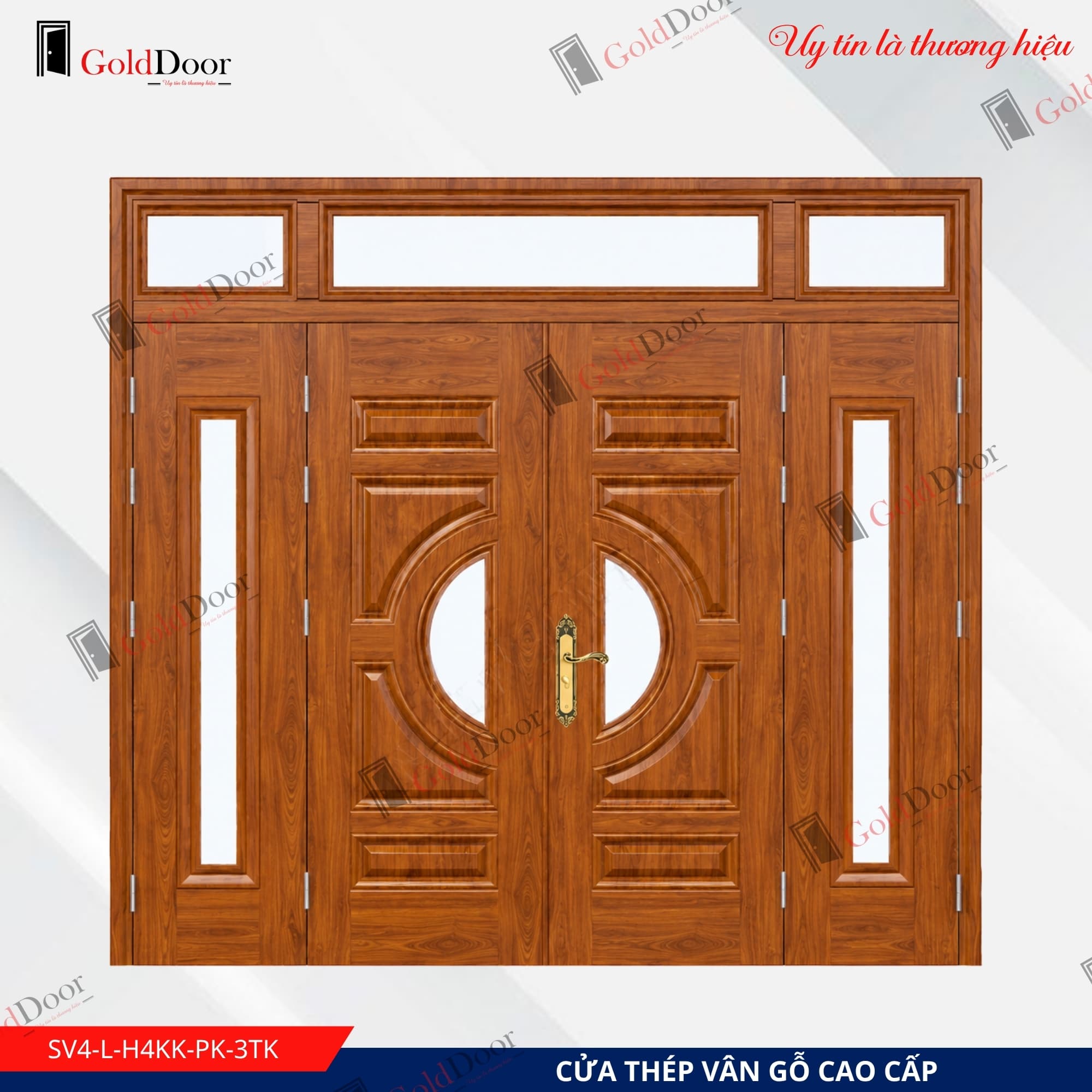 Cửa thép vân gỗ 4 cánh GoldDoor SV4-L-H4KK-PK-3TK