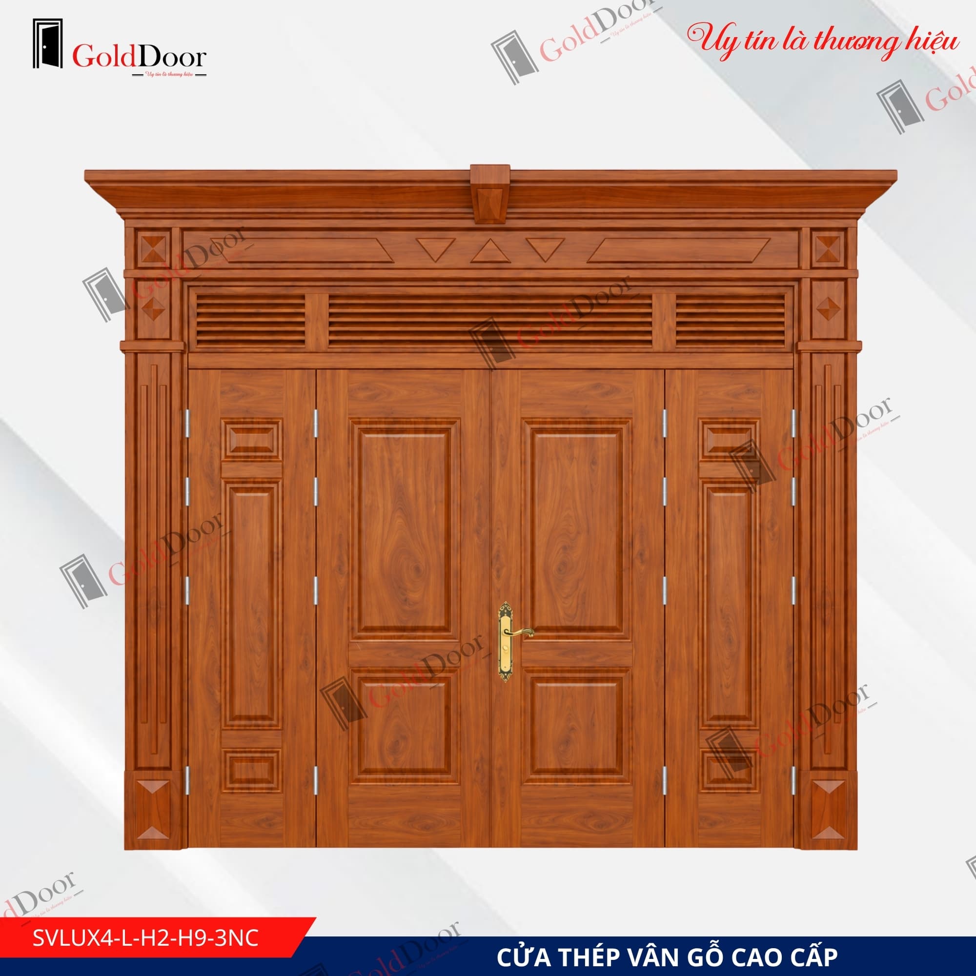 Cửa thép vân gỗ Luxury 4 cánh GoldDoor SVLUX4-L-H2-H9-3NC