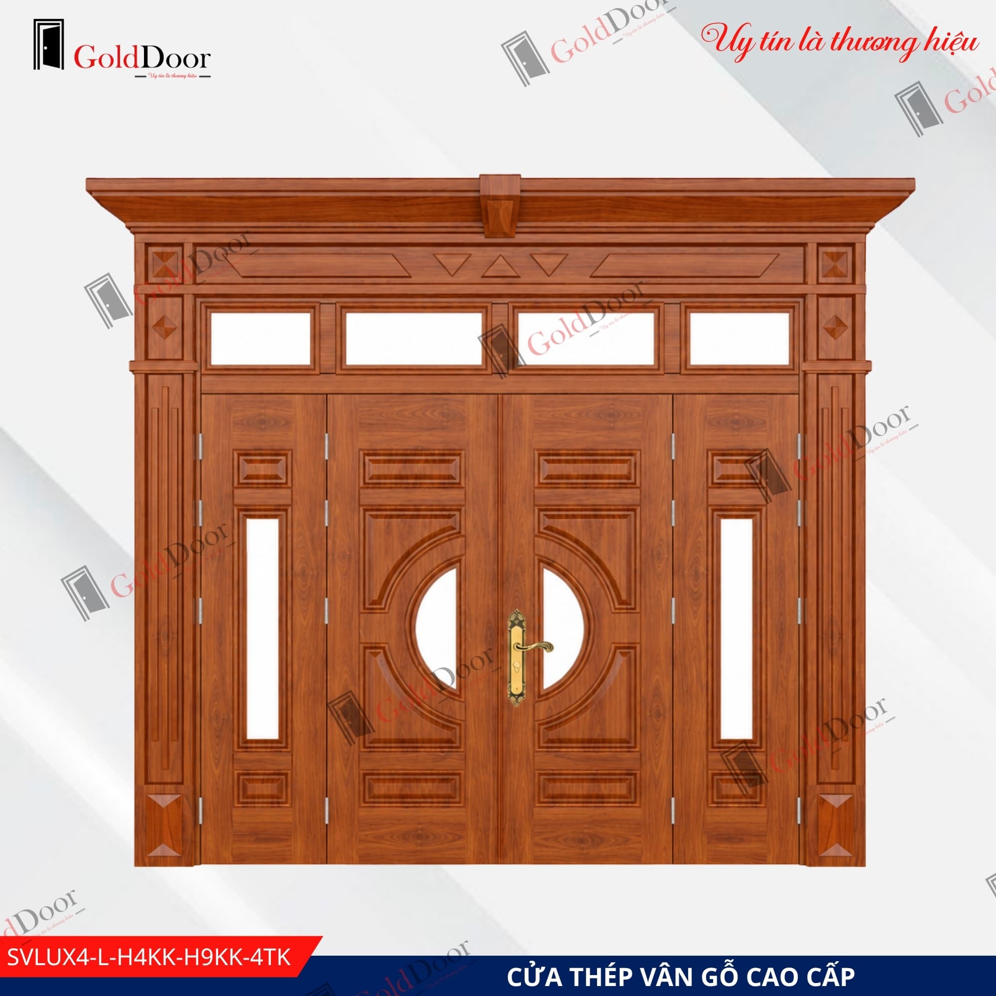 Cửa thép vân gỗ Luxury 4 cánh GoldDoor SVLUX4-L-H4KK-H9KK-4TK
