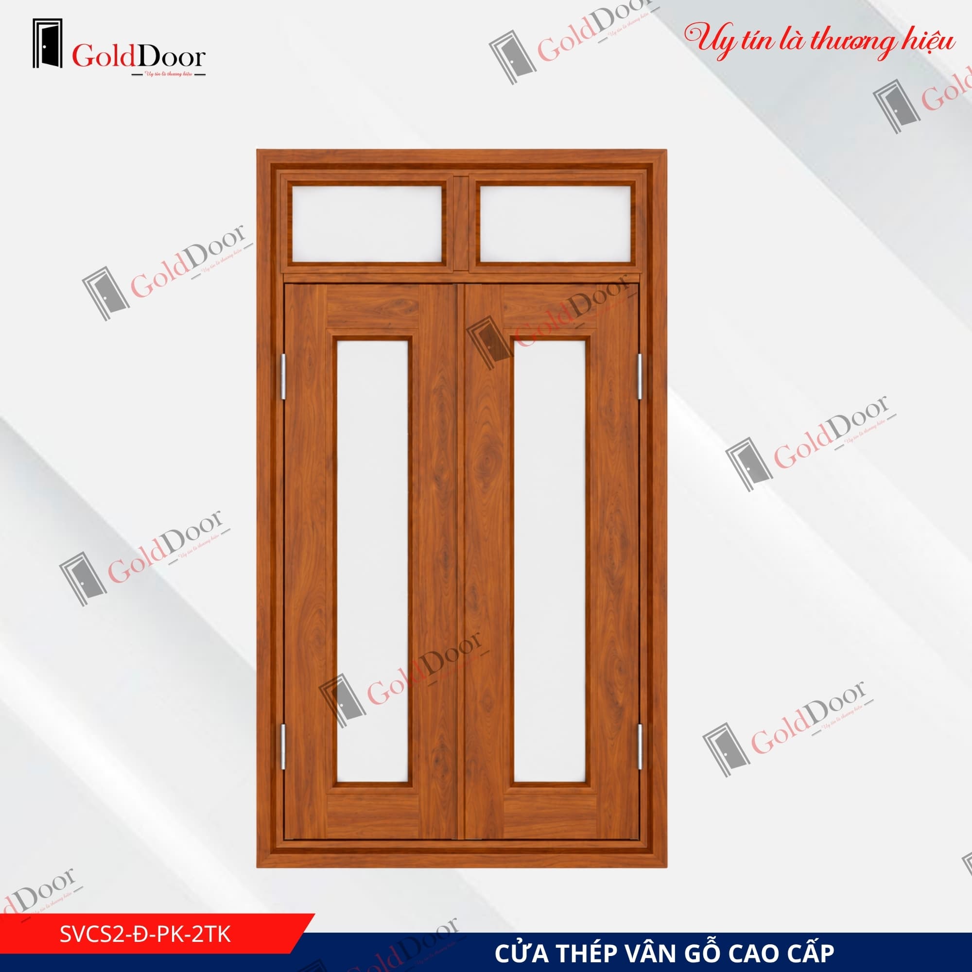 Cửa sổ thép vân gỗ GoldDoor SVCS2-Đ-PK-2TK