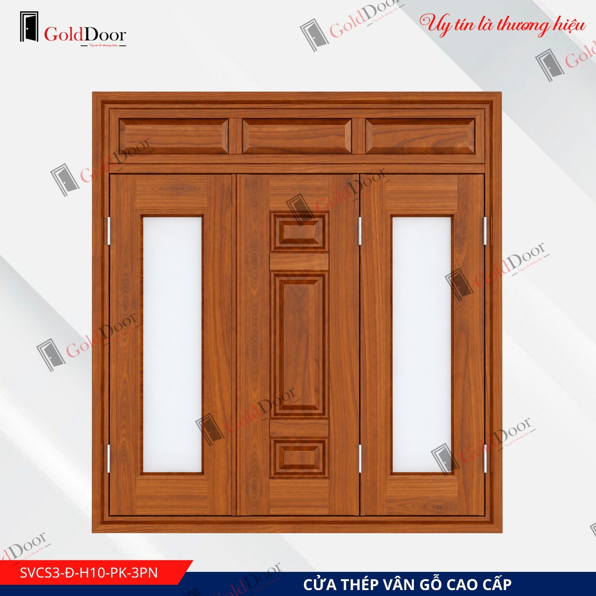 Cửa sổ thép vân gỗ GoldDoor SVCS3-Đ-H10-PK-3PN