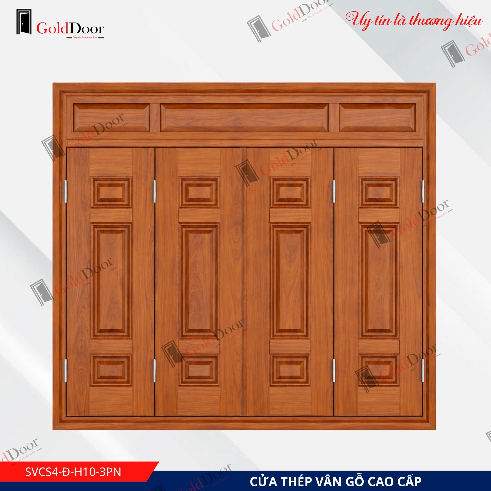 Cửa sổ thép vân gỗ GoldDoor SVCS4-Đ-H10-3PN