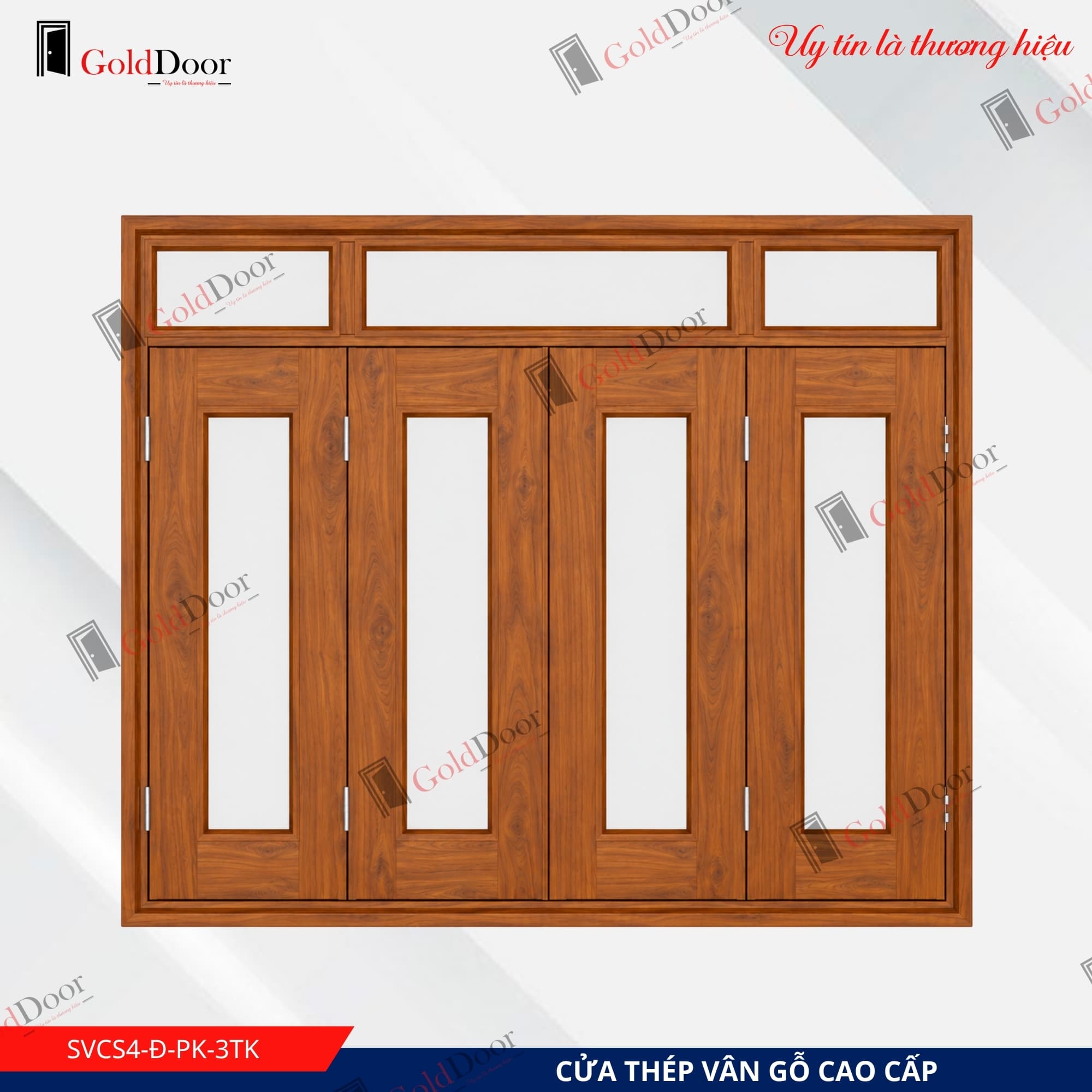 Cửa sổ thép vân gỗ GoldDoor SVCS4-Đ-PK-3TK