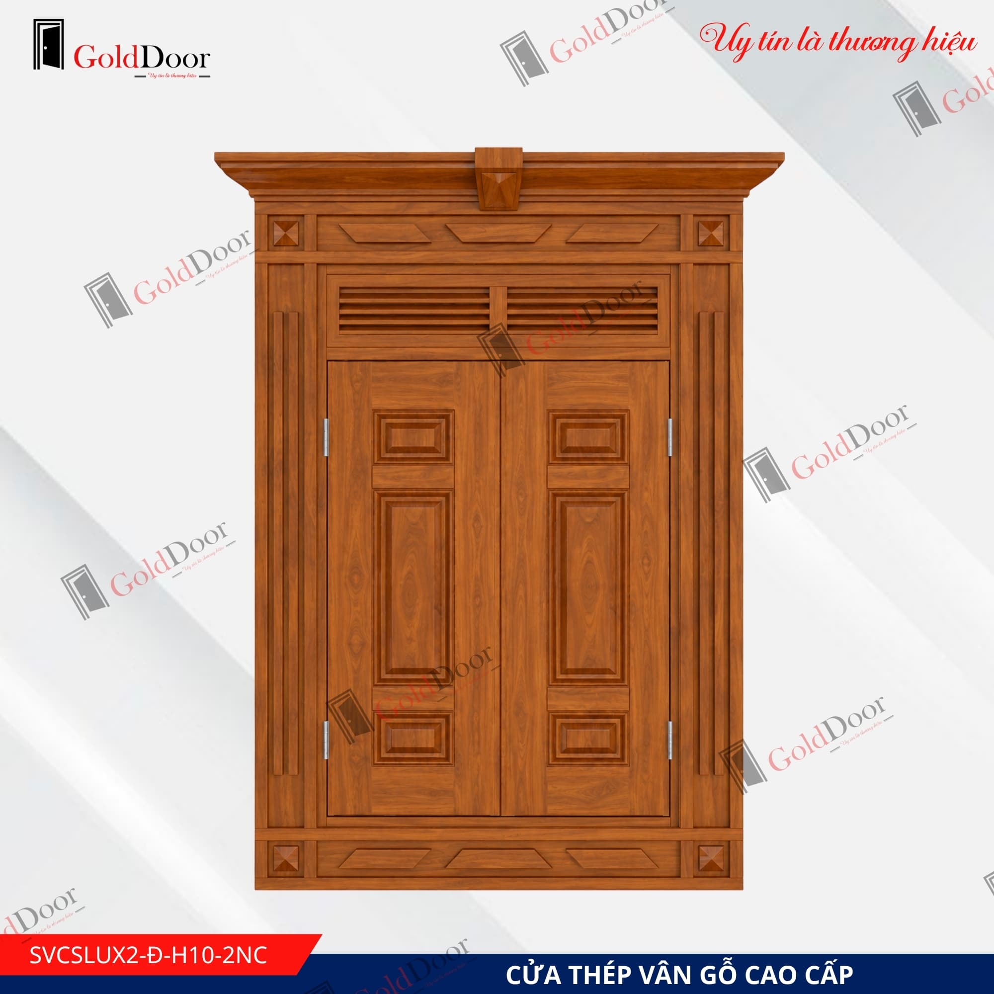 Cửa sổ thép vân gỗ GoldDoor SVCSLUX2-Đ-H10-2NC