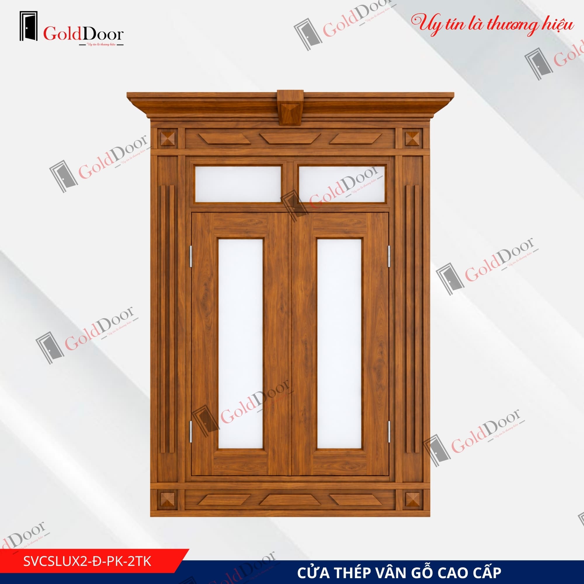 Cửa sổ thép vân gỗ GoldDoor SVCSLUX2-Đ-PK-2TK