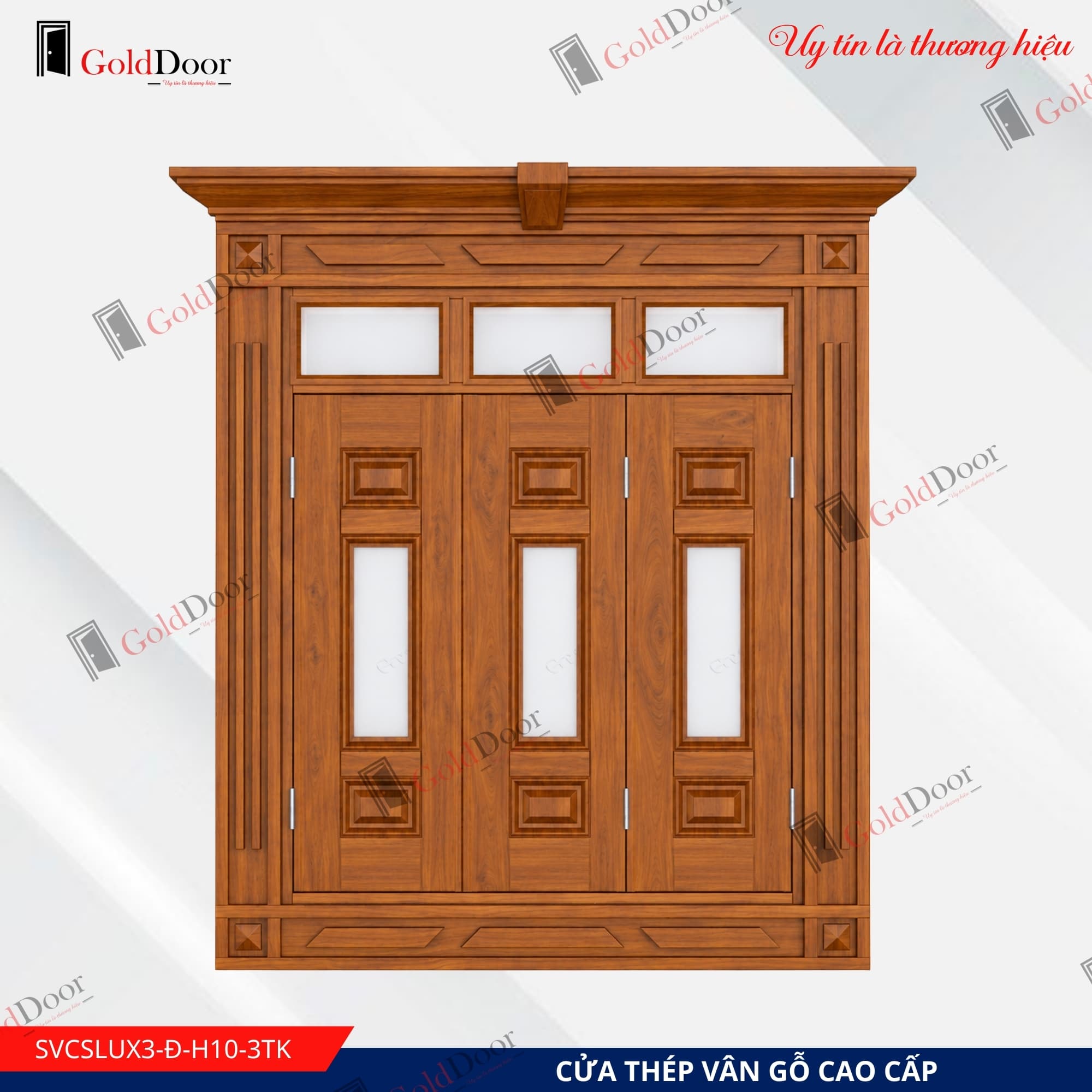 Cửa sổ thép vân gỗ GoldDoor SVCSLUX3-Đ-H10-3TK